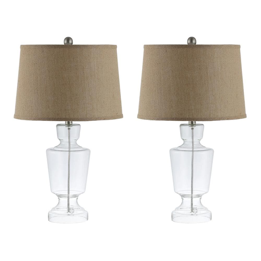 Amby Clear Glass Table Lamp Set with White Shade