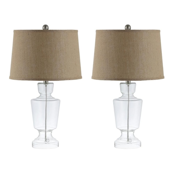 SAFAVIEH Amby 24 in. Clear Table Lamp with White Shade (Set of 2)