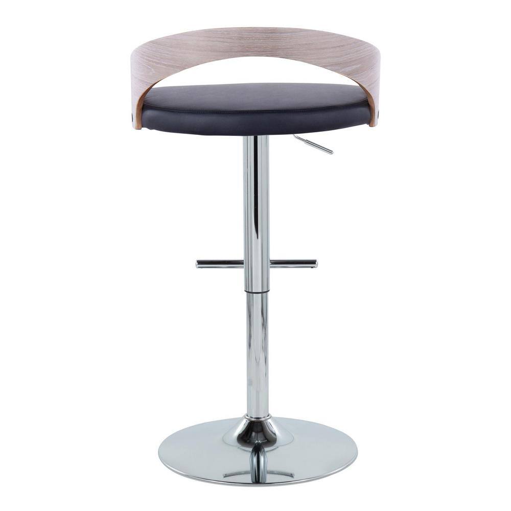 Adjustable Black PU and Grey Wood Swivel Barstool with Chrome Base