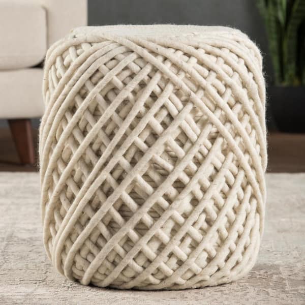 Bartram Textured White/ Light Gray Cylinder Pouf