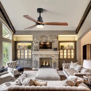 52 in. Integrated LED Indoor/Outdoor Black Ceiling Fan with Light Kit and Remote Control