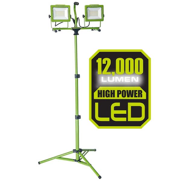 PowerSmith 12,000 Lumen 5,000K Dual Head LED Work Light with All Metal 68 in. Telescoping Tripod Stand, 9 ft. Power Cord