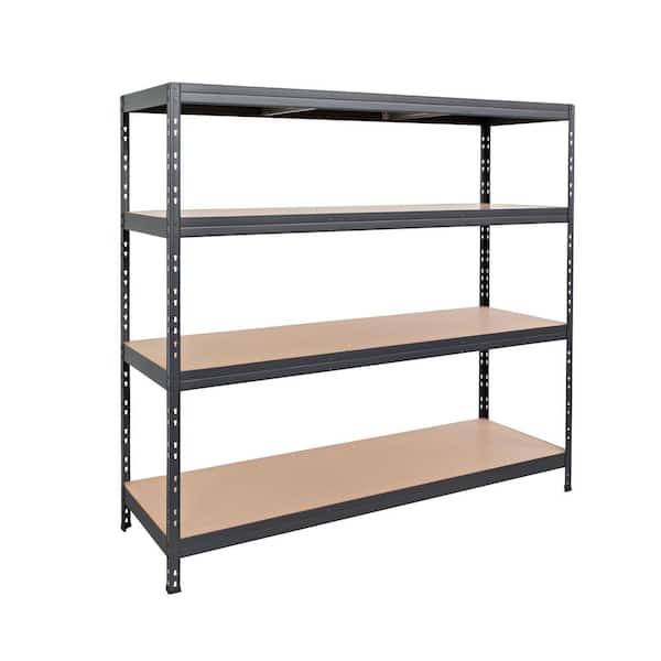 Basics Series 4-Tier Powder-Coated Steel Storage Shelving Unit in Dark Gray, HDF Racks (71 in. W x 71 in. H x 20 in. D)