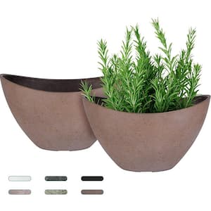 Modern 12 in. L x 12 in. W x 12 in. H Gold Plastic Oval Indoor Planter (2-Pack)