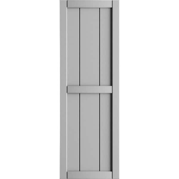 Ekena Millwork 16-1/8 in. x 91 in. True Fit PVC 3-Board Framed Board and Batten Shutters Pair in Hailstorm Gray
