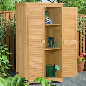 34.3 in. W x 18.3 in. D x 63 in. H Wood Outdoor Storage Cabinet Patio Shed Shelving with Waterproof Asphalt Roof Brown