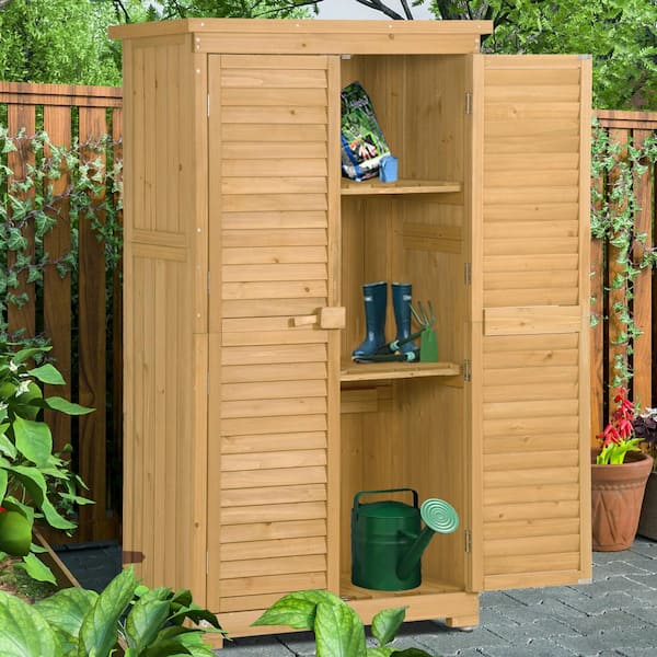Unbranded 34.3 in. W x 18.3 in. D x 63 in. H Wood Outdoor Storage Cabinet Patio Shed Shelving with Waterproof Asphalt Roof Brown