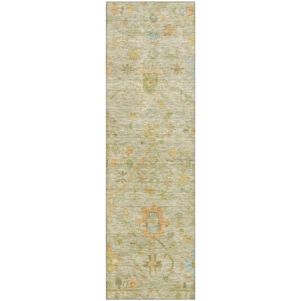 Mayfield Premium Machine Washable Abstract AMF1930 Khaki 2 ft. x 7 ft. Runner Rug