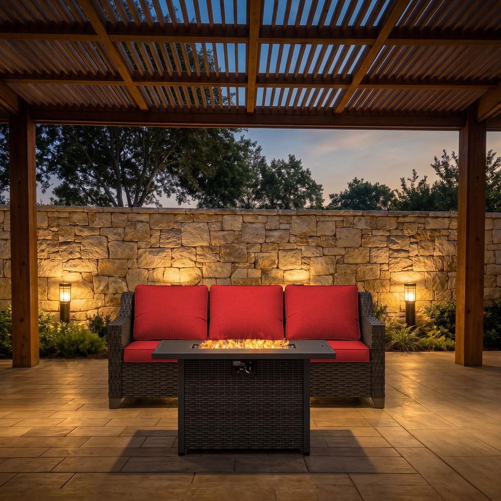 Building Pit Set Gardenbee 5-Piece Patio Fire Pit Conversation Set with 3-Seat Sofa ...