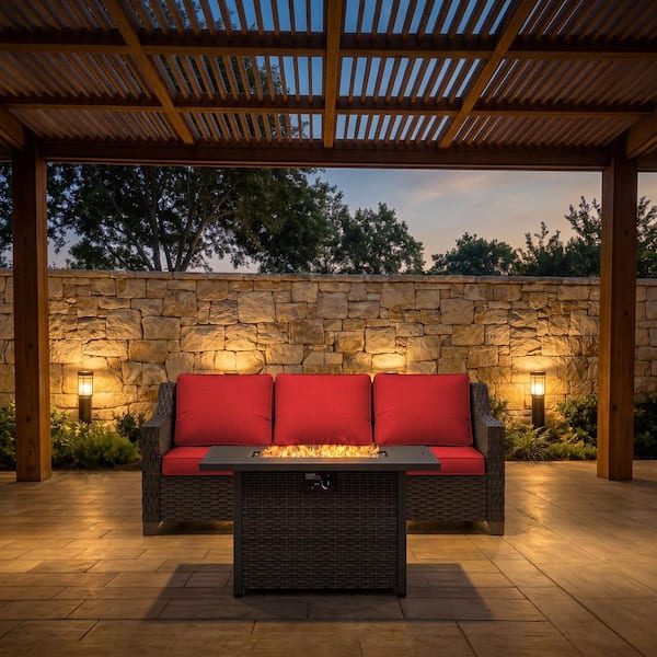 Gardenbee 5-Piece Patio Fire Pit Conversation Set with 3-Seat Sofa ...