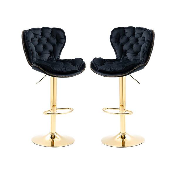 HOMEFUN 44 in. Black Velvet Swivel Low Back Matal Frame Adjustable Cushioned Counter Height Bar Stool (Set of 2)