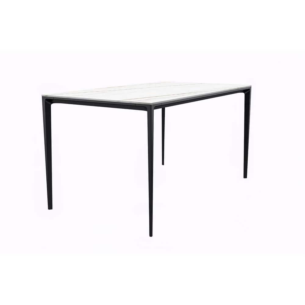 Avo Modern White/Gold Rectangular Sintered Stone Tabletop 62 in. 4 Legs Stainless Steel Dining Table Seats 8