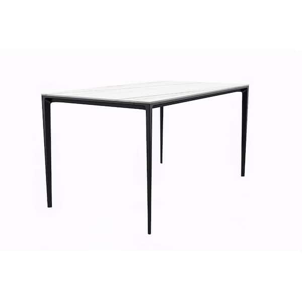 Avo Modern White/Gold Rectangular Sintered Stone Tabletop 62 in. 4 Legs Stainless Steel Dining Table Seats 8