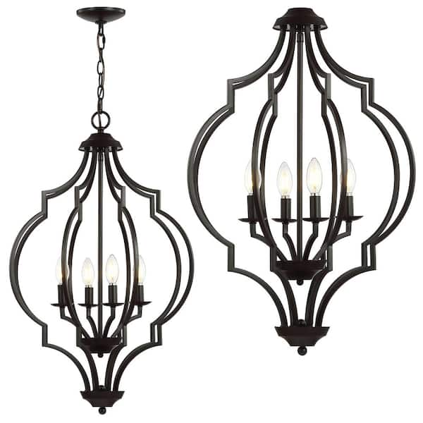 Selema 4-Light 19 in. Iron Adjustable Ogee Lantern LED Pendant, Bronze