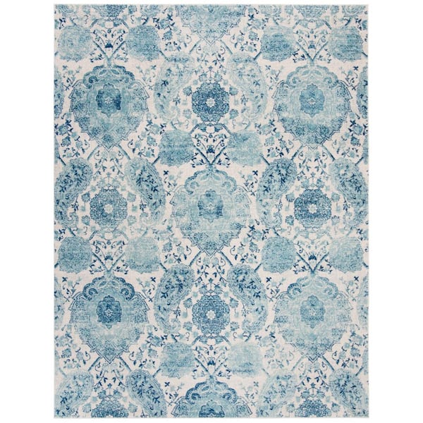 SAFAVIEH Madison Cream/Turquoise 12 ft. x 15 ft. Medallion Floral Area ...