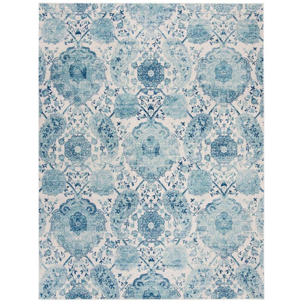 Beige and Turquoise Synthetic Reversible 8' x 10' Area Rug