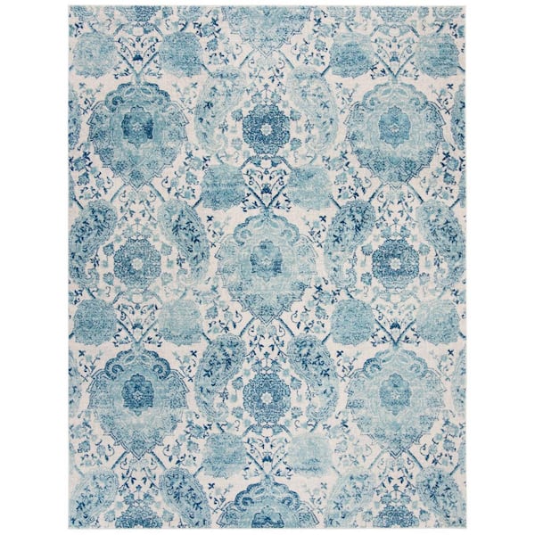 SAFAVIEH Madison Cream/Turquoise 9 ft. x 12 ft. Border Area Rug
