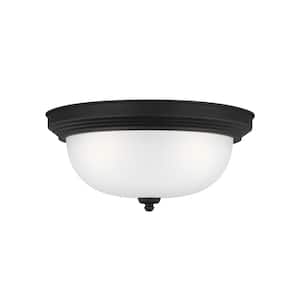 Geary 14.5 in. 3-Light Midnight Matte Black Traditional Contemporary Ceiling Flush Mount with Satin Etched Glass