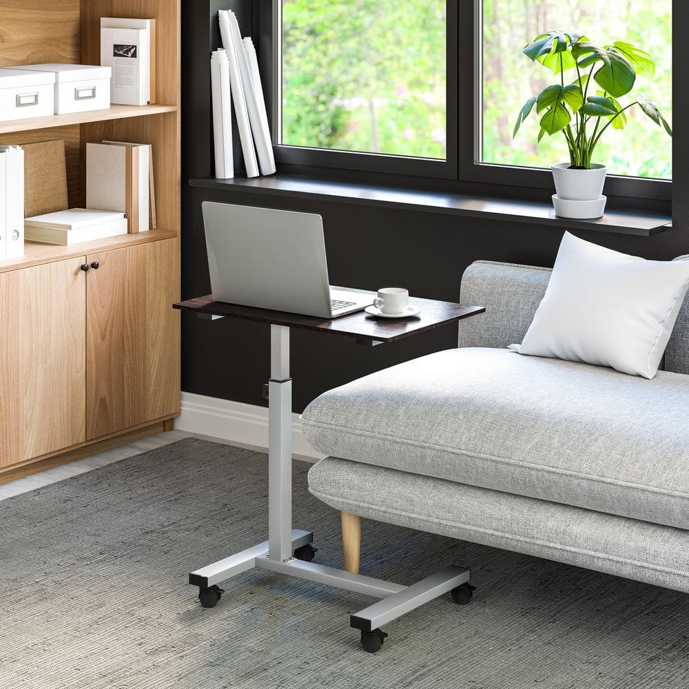 Silver Adjustable Height Rolling Laptop Desk with Wheels
