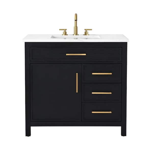 Logan 36 in. W Bath Vanity in Ebony with Engineered Stone Top in Carrara White with White Sink