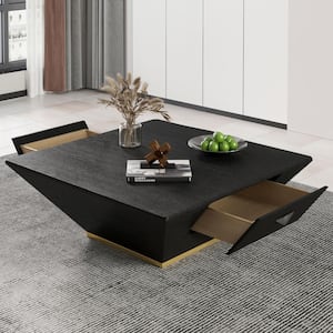 35 in. Black Trapezoid Concise Square Drum Wood Top Coffee Table