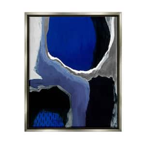 Abstract Masculine Cobalt Blue Grey Black Design by Studio W Floater Frame Abstract Wall Art Print 31 in. x 25 in.