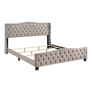 Miraga Ivory King Panel Bed with Tufted Upholstery