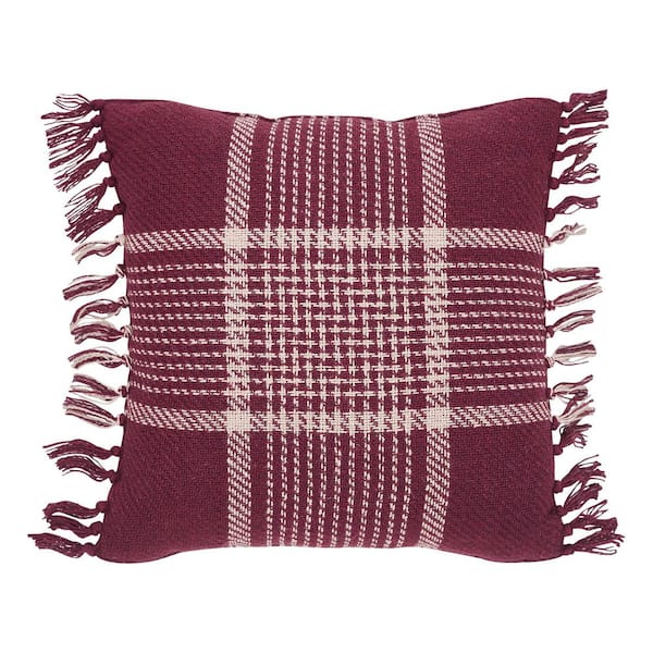 Eston Burgundy Tan Plaid Cotton Filled 12 in. X 12 in. Throw Pillow