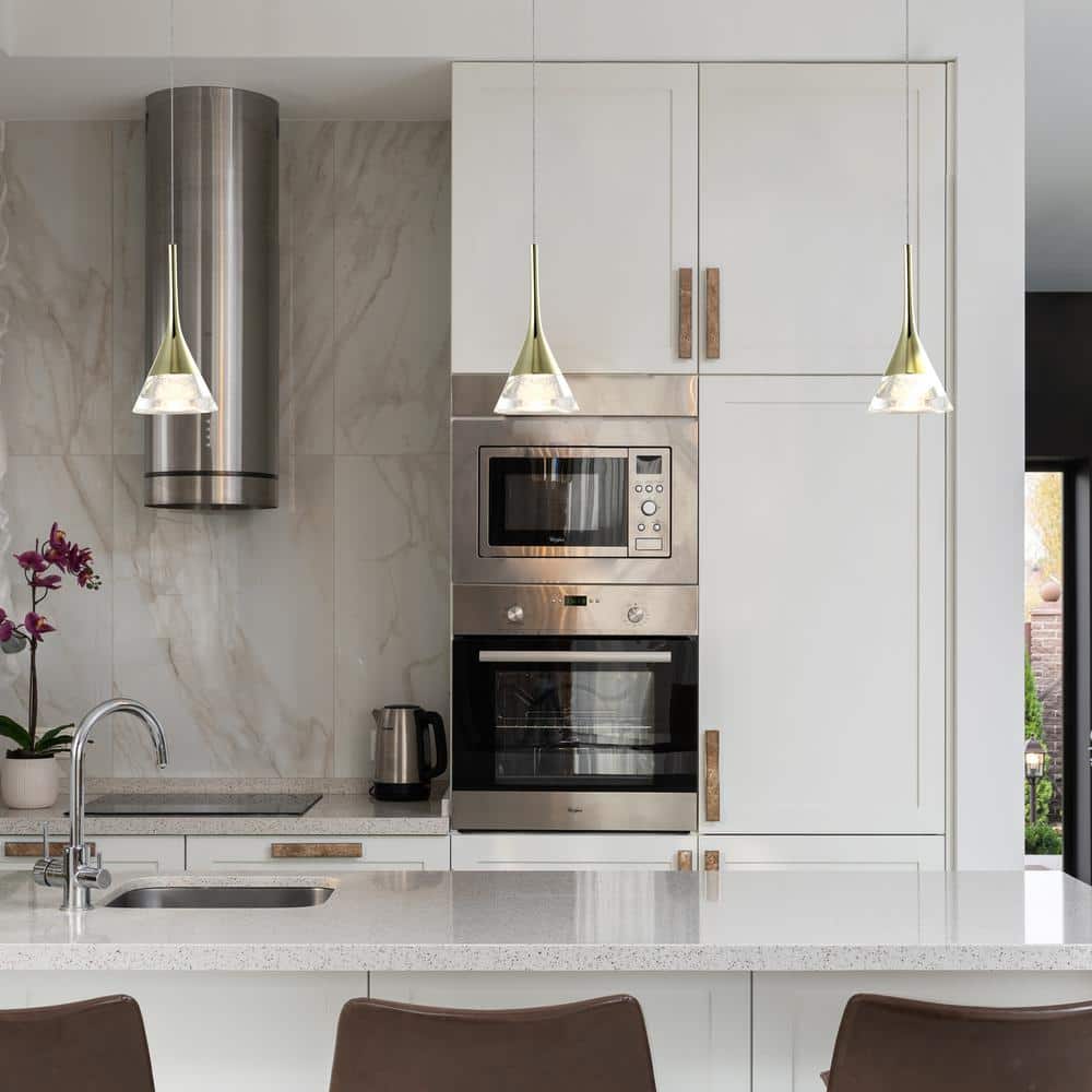 Amalfi Contemporary Gold LED Pendant Light with Acrylic Cone Shade