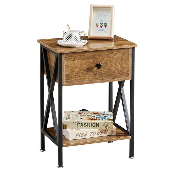 ◇SACWORKS/NIGHT TABLE SIDE TABLE Nightstand with Drawer Storage Metal Wood Grain Finish Extra
