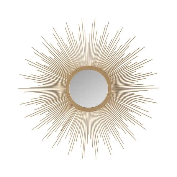 Gold 14.50 in H x 14.50 in W x 0.98 in D iron metal Sunburst Wall Decor Mirror