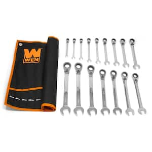 16-Piece Professional-Grade Reversible Ratcheting Metric Combination Wrench Set with Storage Pouch