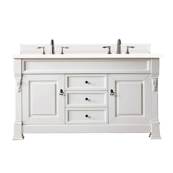 James Martin Vanities Brookfield 60.0 in. W x 23.5 in. D x 34.3 in. H Bathroom Vanity in Bright White with White Zeus Quartz Top