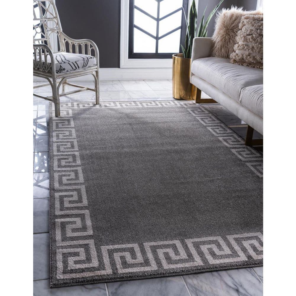 Gray Geometric Synthetic 5' x 8' Area Rug
