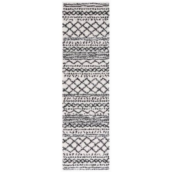 Arizona Shag 3 ft. x 14 ft. Ivory/Black Geometric Lodge Runner Rug