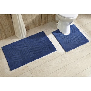Trier Collection 2-Piece Blue 100% Cotton Diamond Pattern Bath Rug Set - 20 in. x 30 in. and 20 in. x 20 in.