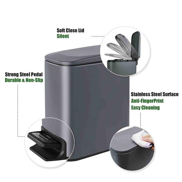 Soft Close, Slim Trash Can 10L with anti - Bag Slip Liner and Lid, Use as  Mini G