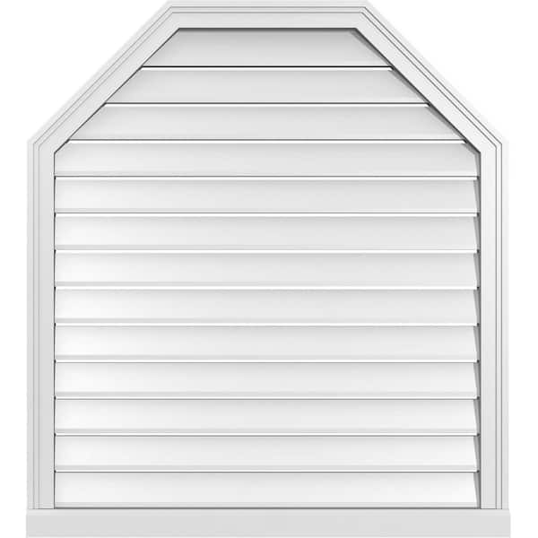 Ekena Millwork 36" x 40" Octagonal Top Surface Mount PVC Gable Vent: Functional with Brickmould Sill Frame