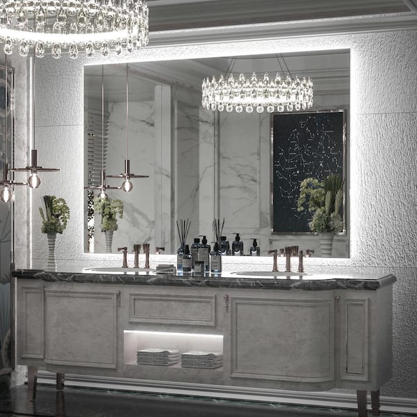 48 in. W x 36 in. H Rectangular Frameless LED Light Anti-Fog Wall Bathroom Vanity Mirror with Backlit
