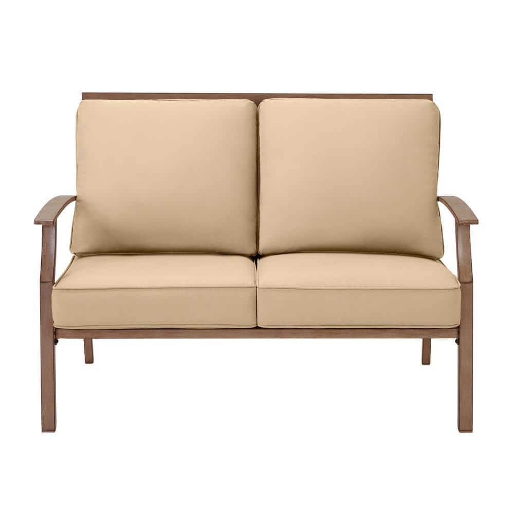 Hampton Bay Geneva Steel Outdoor Patio Loveseat with Sunbrella Beige