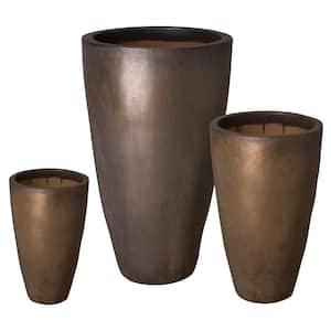 21, 30, 40 in. H Ceramic Tall Round Pots S/3, Metallic