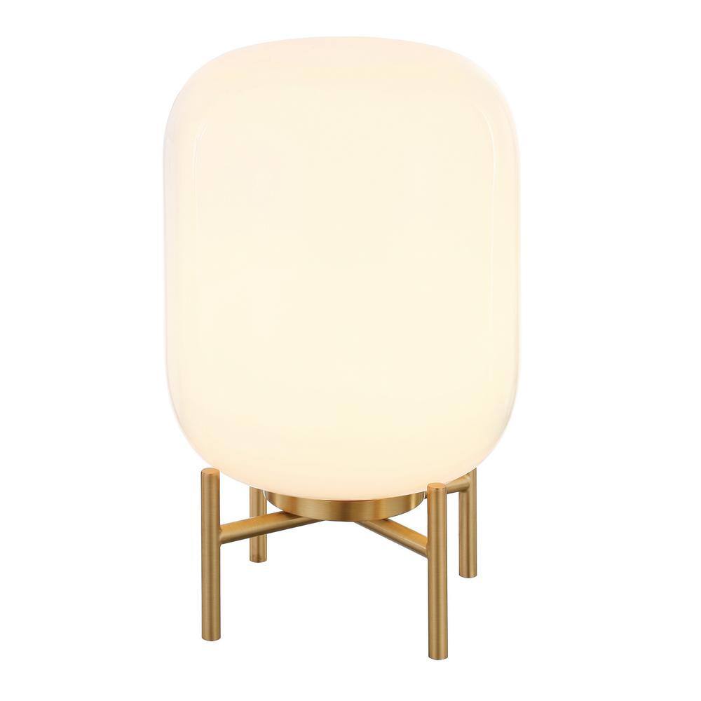 Edison 15.38" Brass Industrial Table Lamp with White Glass Globe