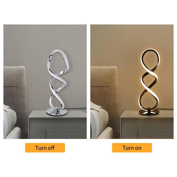 OUKANING 15.74 in. Silver Modern Integrated LED Spiral Table Lamp 