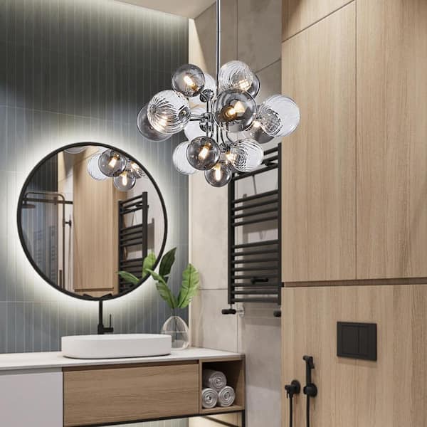Tauvy 8-Light Polished Chrome Bubble Sputnik Cluster Tiered Chandelier with Smoky Glass and Twisted Glass Shadeds