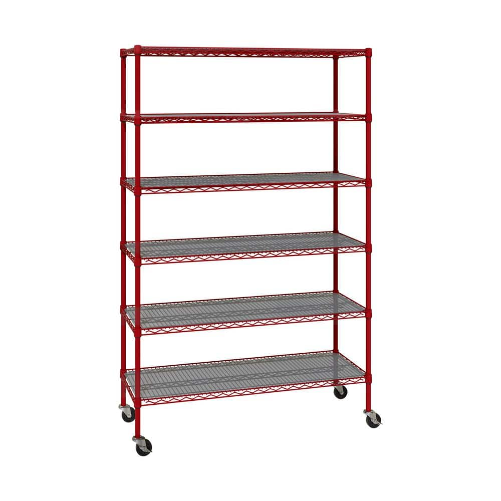 UltraDurable 6-Tier NSF Certified Steel Shelving Shelf Liners in Red (48 in. W x 18 in. D x 75.5 in. H)