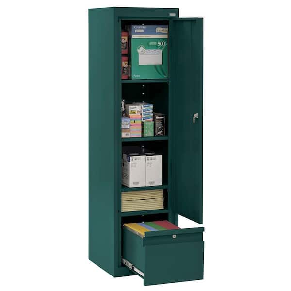 Sandusky System Series 17 in. W x 64 in. H x 18 in. D Forest Green Single Door Storage Cabinet with File Drawer