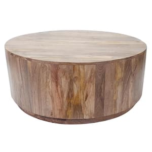 42 in. Natural/Black Round Wood Coffee Table
