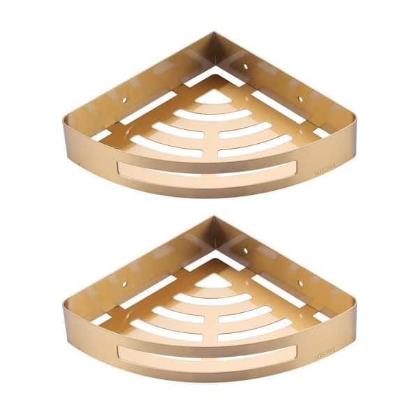 2-Pieces 8.39 in. W x 1.78 in. H x 8.39 in. D Stainless Steel Bathroom Triangle Corner Shelves in Gold