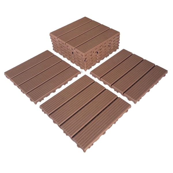 HOTEBIKE 11.8 in. x 11.8 in. Premium Outdoor Patio Interlocking Waterproof Deck Tiles Dark Brown (44-Pieces)