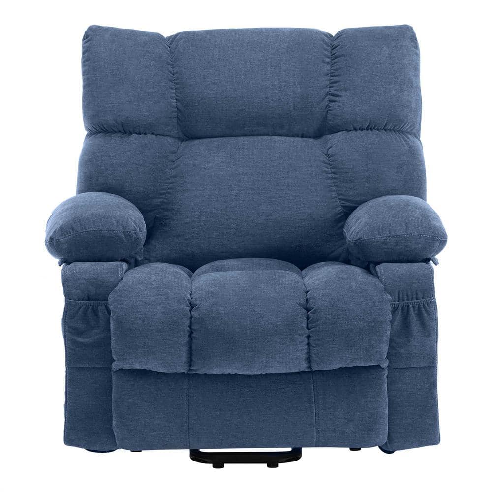 42 in. W Blue Polyester Blend Recliner with Remote Control, Tufted and Stor
